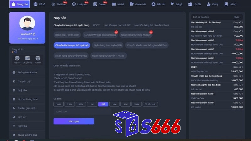 Cách thực hiện nạp tiền s66 nhà cái